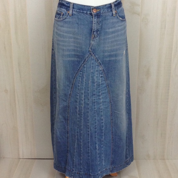 long distressed denim skirt